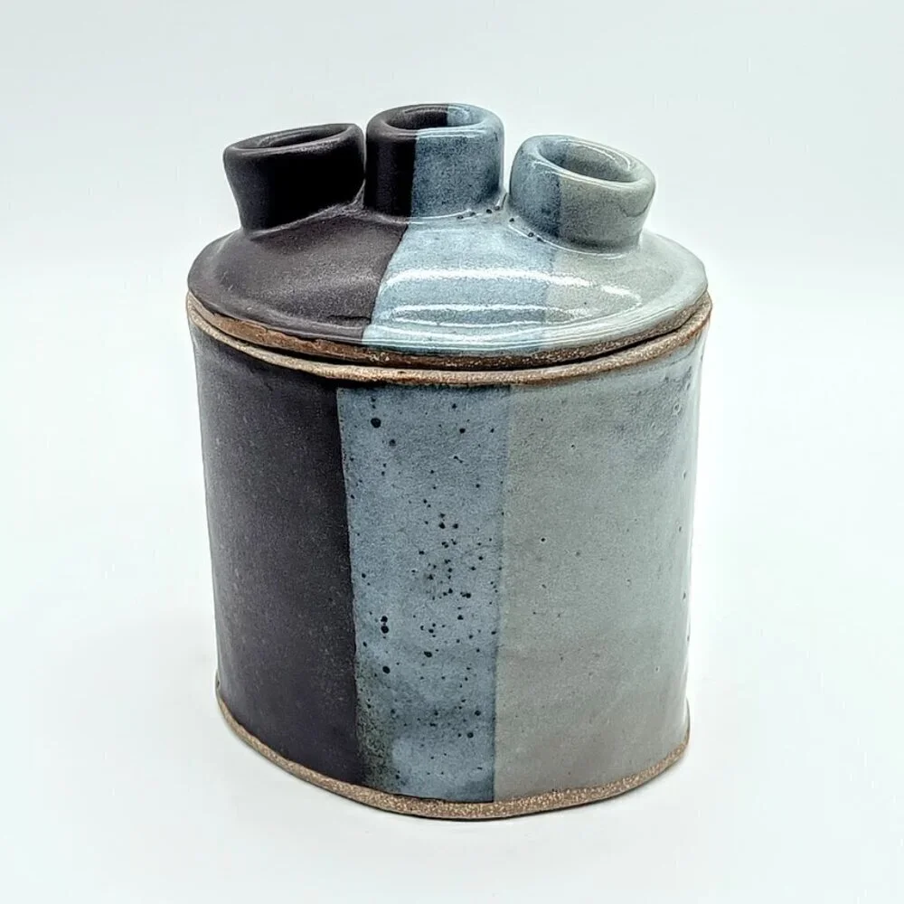 Handmade AMG Artisan Studio Pottery 3-Hole Covered Canister Vase